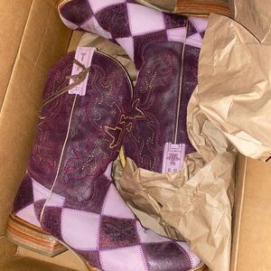 TIN HAUL "Sugar Cube" light & dark purple argyle cowgirl boots square toe sz 8.5